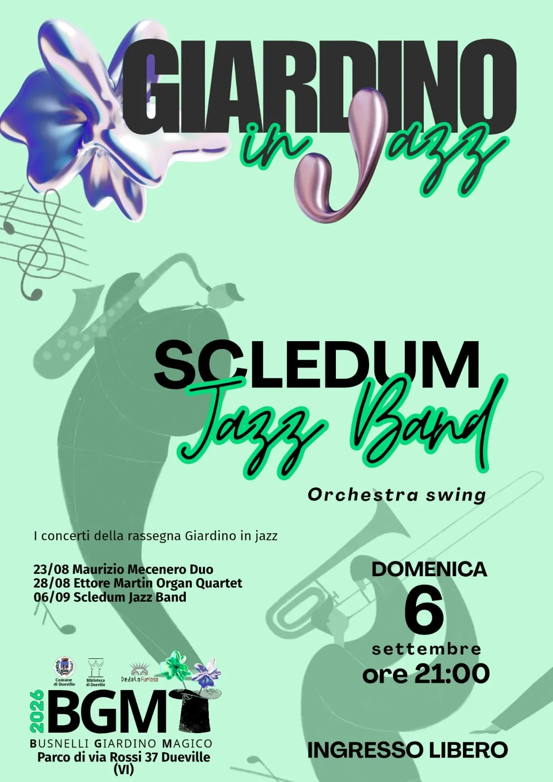 Giardino in Jazz, Scledum Jazz Band, domenica 6 settembre 2026 alle ore 21:00 a Dueville